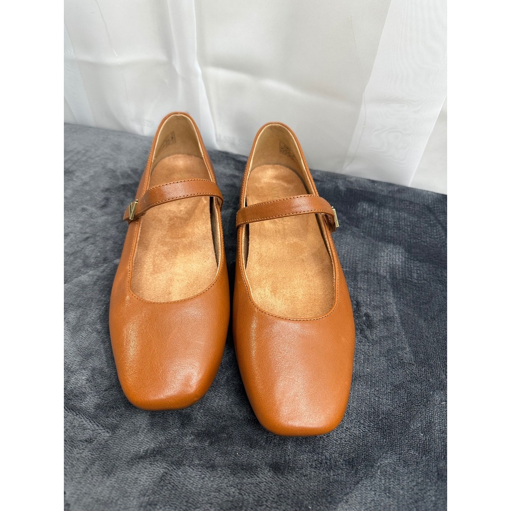 Vionic Alameda Mary Jane Flats Tan Leather Square Toe Shoes Womens 8.5